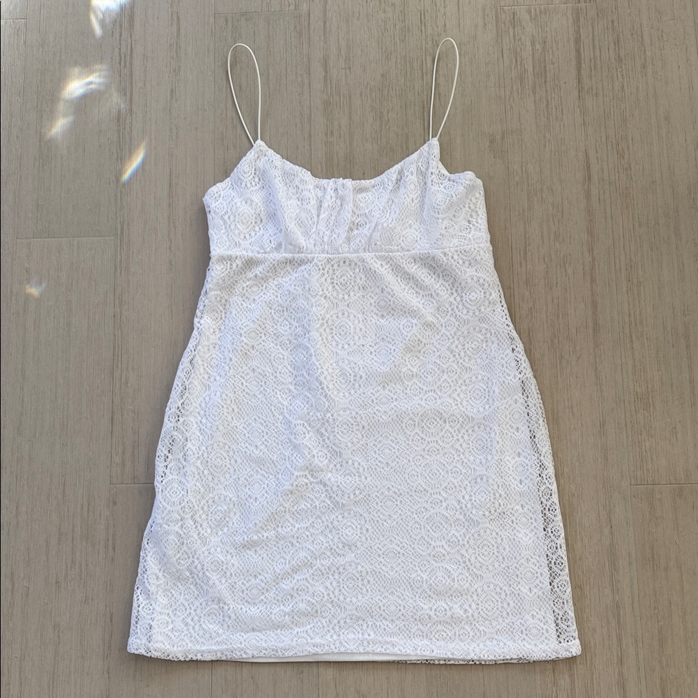No Comment NWT XL White Lace Spaghetti Strap Mini Dress w/ lining